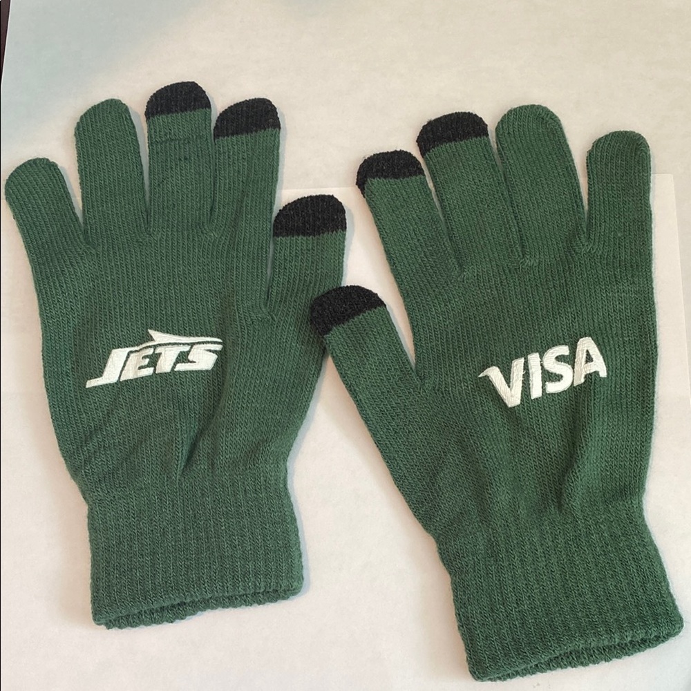 Green Jets Visa Knit Gloves. One size. Adult. Never used